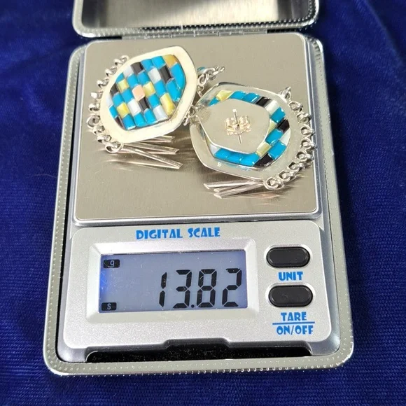 Native American Multi Stone Cobblestone On Sterling Silver Dangle Earrings - Picture 11 of 11